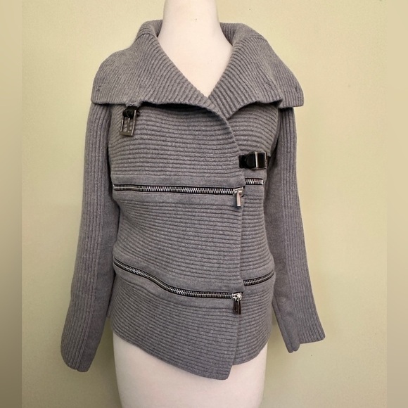 👚Barbara Bui Tricot Zippers Knit Cardigan/sweater Belts Grey 100% Wool si… - Picture 2 of 16